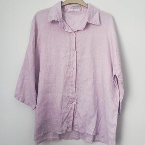 Women's Size 3XL Lilac Linen Button Down Summer Shirt Short Sleeves Soft Comfy